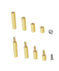 180 Pcs M2.5 Brass Hex Standoff Kit With Nuts And Spacers Male And Female Threaded Spacers For Electronics Tech DIY Motherboard PCB Repair Kit Gold And Silver Finish Includes Storage Boxes, assorted brass standoffs and nuts on white