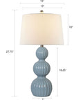 28 Inch Blue Ceramic Table Lamps Set Of 2 For Living Room And Bedroom Modern Coastal Nightstand Lamps With White Linen Shade