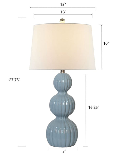 28 Inch Blue Ceramic Table Lamps Set Of 2 For Living Room And Bedroom Modern Coastal Nightstand Lamps With White Linen Shade