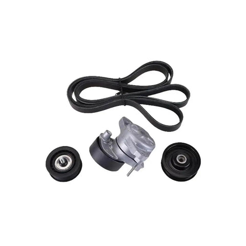 High Grade Aluminum Belt Tensioner Pulley Kit Upgrade For M272 M273 Engine C350 E350 E550 Models Fresh Fit Under Hood Replace Worn Drive Belts Mercedes 4 Piece Set with belt, tensioner, and pulleys