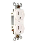 Top Tier Sturdy Heavy Duty 15A 125V Dual Wall Outlet Socket Compatible With Nema 5 15R showing white dual plug mount design.