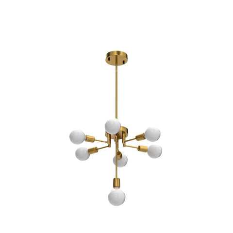 Gold Sputnik 7-Light Modern Pendant Chandelier With Deformable Arms, Adjustable Height Ceiling Fixture For Kitchen, Dining, Living Room And Bedroom, Mid Century Vibe Brass Modern Lighting