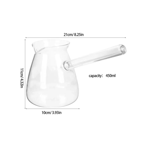 Glass Turkish Coffee Pot Set Two Pack 450ml Each Heat Resistant Stovetop Ibrik With Side Handle Transparent Cezve For Milk Warming