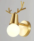 Brass Antlers Wall Sconce With E27 Socket Creates A Cozy Top Tier Glow For Bedrooms And Living Rooms Featuring Easy Peasy Install Vibes That Make It A Stunning Head Turner For Any Space - showing brass antler design and round light.