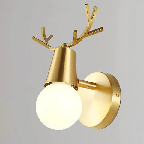 Brass Antlers Wall Sconce With E27 Socket Creates A Cozy Top Tier Glow For Bedrooms And Living Rooms Featuring Easy Peasy Install Vibes That Make It A Stunning Head Turner For Any Space - showing brass antler design and round light.