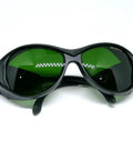 Pro Grade IPL Laser Safety Eyewear For Aesthetic Techs And Spa Pros OD Five Wide Specter Guard, green lenses, front view.