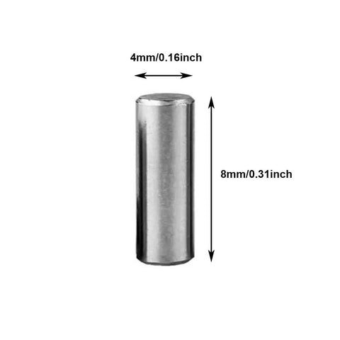 Close-up of a 4mm x 8mm pin from Ten Piece Stainless Steel 304 Needle Roller Assembly Set With Slotted Spring Pins And M4 Split Expansion Roll Pins