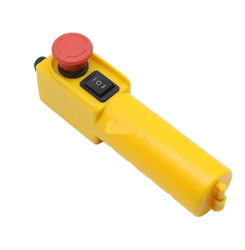Get The Uybwwv Cop 61drh Crane Control Electric Hoist with emergency stop mushroom switch and ergonomic buttons in yellow.