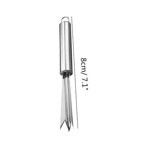 Stainless steel V-shaped tool from 4 Pack Pineapple Eye Peeler And Cutter Kit Stainless Steel V Shape Eye Remover Fork Effortless Pineapple Prep For Quick Kitchen Use Durable No Corrosion Tool Handy Snack Prep Gear, measuring 8cm.