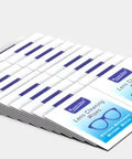 Amazon lens cleaning wipes sachets with blue label, stacked in front view.