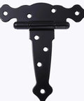 Heavy Duty Black Iron T Shaped Door Hinges Set Four Pieces With Eight Screw Holes Squeak Free Silent Operation Rust Resistant Finish