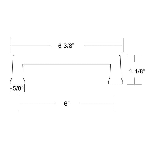 Technical drawing of Alexander Pull Center To Center 6 Inch Satin Brass Finish US4 Available In 7 Sizes And 6 Finishes 86426US4