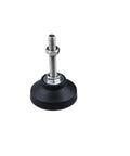 Built Like A Brick Heavy Duty Adjustable Leveling Feet With Swivel Base And Threaded Mounts For 30Mm Diameter Equipment Setup Fits M5 And M6 Sizes Smooth Operation Guaranteed, featuring a black rubber base and steel threaded mount.