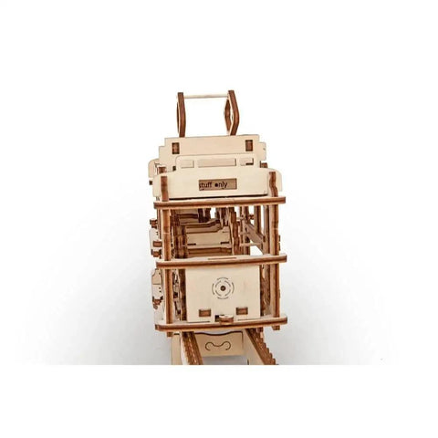 3D Mechanical Tram Kit Build Your Own Vintage Streetcar Model With Gears And Moving Parts Hands On STEM Puzzle For Adults And Teens Satisfying Build Realistic Motion And Fun To Play, wooden tram front view