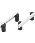 Rock Solid 20mm Aluminum Alloy Bench Dogs Fixing Tools For Heavy Duty Woodworking Workbenches Built Like A Tank With Anodized Finish 4 Piece set with black and white components.