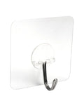Super Tough Clear Adhesive Wall Hooks 12 Pack Stainless Steel Zero Mess Peel Strong Grip No Drill Install. Clear hook design.
