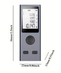 Heavy Duty Laser Rangefinder With Hella Accurate 98 Foot Digital Measurement Tool showing LCD display and dimensions.