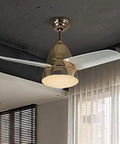 Upgrade Your Space With This Chic 30 Inch Ceiling Fan Featuring Sparkling Gold Blades And Bright LED Lighting Perfect For Bedrooms Living Rooms And Coffee Shops With A Modern Minimalist Vibe That Slaps, installed in a modern room setting.