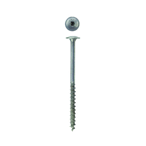 Heavy Duty 10 X 3 Inch Exterior Wafer Head Wood Screws With Torx T Star Plus Drive Rust Resistant Construction Hardware In A Bulk 1000 Piece Pail Including Driver Bit For No Hassle Install And Knockout Strength, featuring a flat wafer head design.