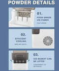 Savage Cooling 1.4L Countertop Nugget Ice Maker shows detailed features including food grade ice cubes and efficient cooling.