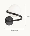 MAHGNTKCX Black Wall Sconce with Opal Glass Globe and Spiral Metal Frame, 7.1 in wide, 7.9 in high, sculptural design.