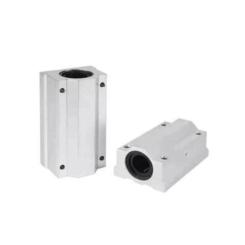 Built Tough Linear Motion Ball Bearing Slider Block Bushing SC12LUU, silver metal body for CNC machine and 3D printer rail upgrades.