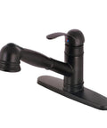 Pull Out Kitchen Faucet In Oil Rubbed Bronze With Long Reach Spout, Easy Install For 1 Or 3 Hole Mount, angled view