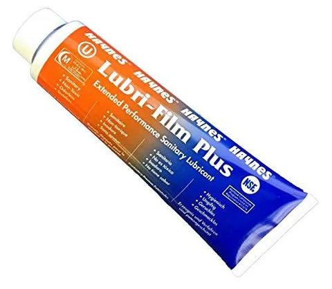 Haynes Lubri-Film Plus food-grade grease tube with orange-blue label