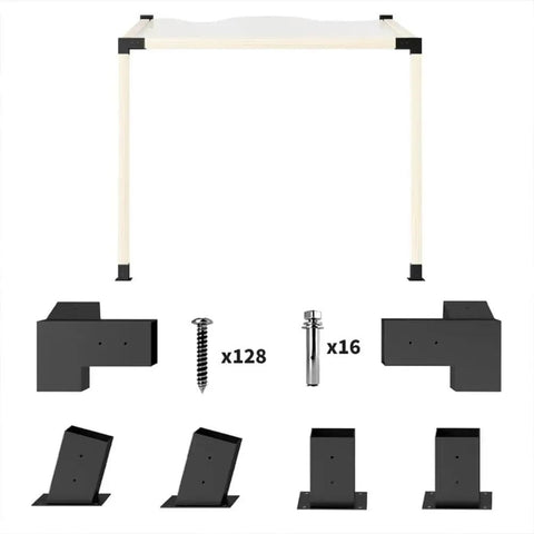DIY Slanted Roof Pergola Bracket Kit With Post Bases And Wall Mounts, All In One Powder Coated Pergola Hardware For Porch Gazebo Backyard, 15 Degree Roof Design, Garden Pergola Kit