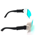 Top Tier Badass Laser Safety Glasses Featuring Heavy Duty OD4 Plus Filter And Crystal Clear Lenses Providing Superior Eye Protection For 635 Nm 650 Nm 694 Nm Red Lasers, side view with black arms.
