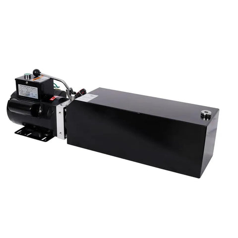 Heavy Duty Hydraulic Power Unit For Car Lifts With 220V Ac Single Phase Pump And 14 Quart Oil Tank side view showing motor and oil tank.