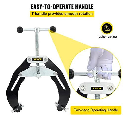 Front view of VEVOR pipe clamp, 2–6 in, black steel with quick-acting screws.
