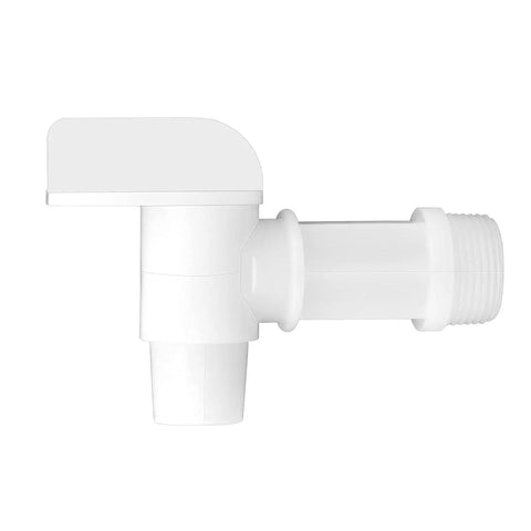 Heavy Duty Plastic Drum Spigot Built To Nix The Drip Drama And Keep Pouring Dead Simple For Three Quarter NPT Water Tanks One Inch Outer Diameters And Six Gallon Jerrycans in white plastic