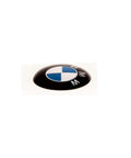 Key Fob Roundel Emblem For BMW 11mm Replacement Genuine OEM Part 66122155753 shown close-up, black and blue emblem with adhesive backing