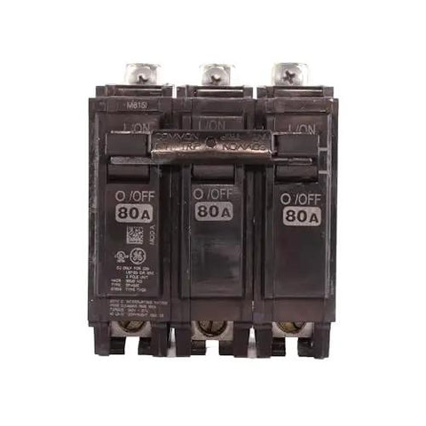 Q Line THQB32080 Three Pole 80 Amp Circuit Breaker With Bolt On Mount For 120 240 Volt Systems 10 kA Interrupt
