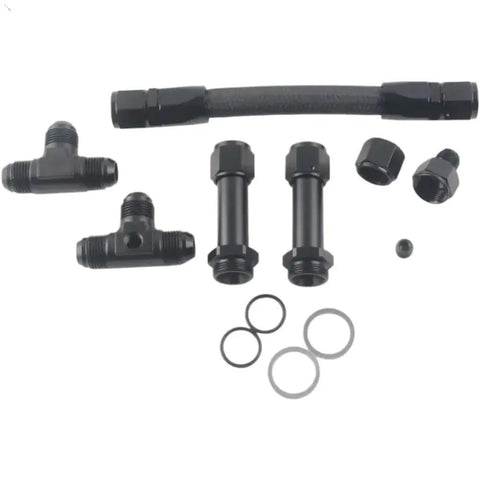 Dual Inlet Fuel Line Kit Featuring 8AN Male Flare To 7 8 Inch Braided Carburetor Hose For Hot Rods Muscle Cars And Street Machines With Proven Durability, black fittings and hose parts