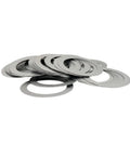 Ultra Thin Stainless Steel Shim Washers 0.2mm Thick 100 Pcs Flat Washer Set For Plumbing Fittings And DIY Repairs Pro Grade 4x7x0.2mm stainless washers stacked on white