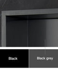 Close-up of black grey finish on Shower Niche Insert Storage Shelf Set 16x20 Inch No Tile Needed Double In Wall Stainless Steel Niche