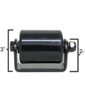 3 Inch Heavy Duty Plastic Gate Roller Top Guide for Smooth Sliding Non Marking Wheel Black Hard Plastic Easily Weld on or Drill Screw on DIY Install for Long Lasting Gate Operation, front view with dimensions