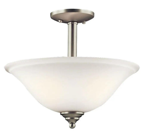 Wynberg 15 Inch 2 Light Convertible Inverted Pendant And Semi Flush Fixture With Satin Etched Glass In Brushed Nickel