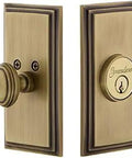 Old School Vintage Brass Single Cylinder Deadbolt With Carre Plate Keyed Different 2.75 Inch Exterior Door Lockset, front view