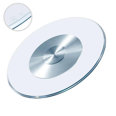 60cm Tempered Glass Lazy Susan Turntable for dining tables, 360 degree rotating serving plate, round and clear design.