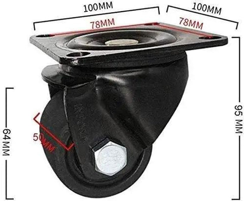 Heavy Duty Swivel Casters With Lock Brake Smooth Rolling Nylon Furniture Wheels 360 Degree Universal Caster Kit For Quiet Home Beast Mode Heavy Load Pack Of Four Two Point Five Inch Top Tier Floor Savers close-up view with measurements.