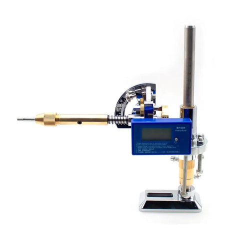 Straight Up Built Tough Gemstone Faceting Machine With Digital Angle Readout And Ergonomic Handle Featuring 32 Position Index Gearing for precise stone cutting.