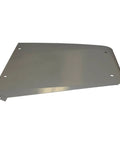 Front view of a silver metal brake actuator mounting plate with four mounting holes.