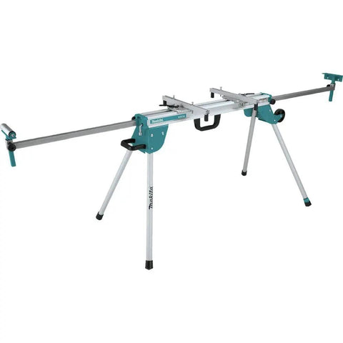 Compact Folding Miter Saw Stand With Lightweight Aluminum Tubular Frame Large Wheels And Side Handle For Easy Job Site Transport
