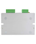 Front view of DM420Y digital stepper motor driver in aluminum housing with two green terminal blocks on top.