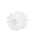 Close-up of a single white plastic gear from the 40 Piece Plastic Gear Set With 12 Tooth Model 122A Reduction Worm Gears for RC Cars.