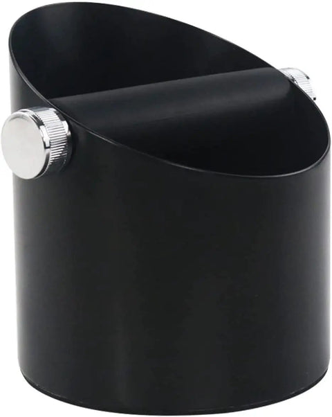 Real Deal Espresso Knock Box With Slick Rubber Stem To Kill Noise And Non Slip Base Locks Down Tight Plus Heavy Duty Grounds Keeper for easy coffee waste disposal.