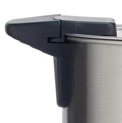 Close-up of lid hinge on a 3 Gallon Coffee Urn and Percolator for Commercial Use, 110V Hot Beverage Server, Keeps 100 Cups of Coffee Warm